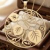 Custom Rose Flower Necklace 24K Gold Plated Personalized Pendant