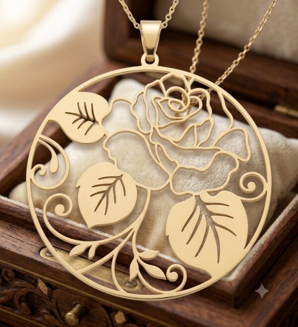 Custom Rose Flower Necklace 24K Gold Plated Personalized Pendant