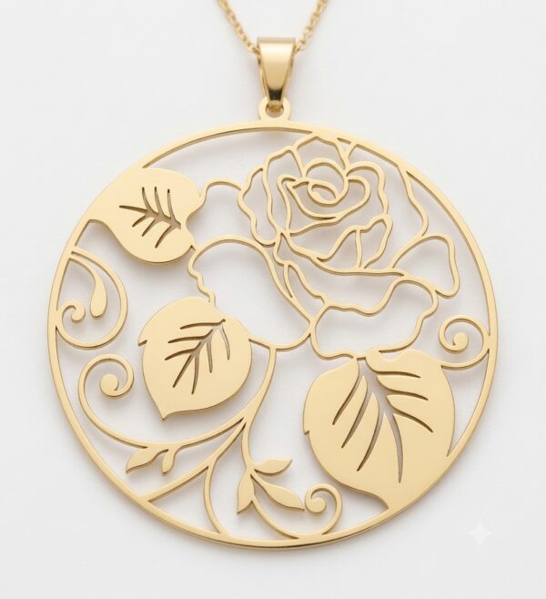 Custom Rose Flower Necklace 24K Gold Plated Personalized Pendant